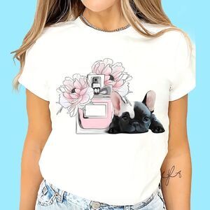 NEW NEW NEW! Perfume Frenchie Puppy Print Casual Tee